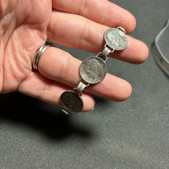 Sterling Silver 900 and 90 Percent Silver Dime 7 Inch Bracelet 19 Grams - Picture 5 of 8